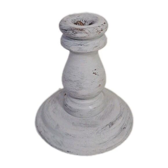 Primitive 5" Wood Candlesticks Set of 2 Rustic Farmhouse Decor Distressed Gray - Picture 2 of 4